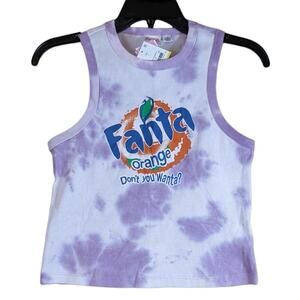 Fanta Tank Top Womens Large Racerback Crop Graphic Tie Dye Rib Knit Layer Purple